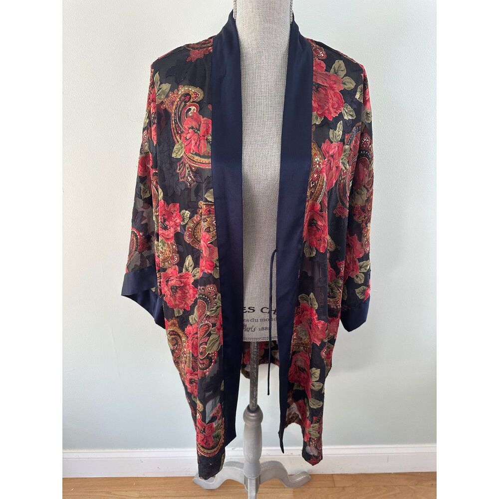 Vintage Victoria's Secret Gold Label Kimono Robe Satin Paisley Rose One Size